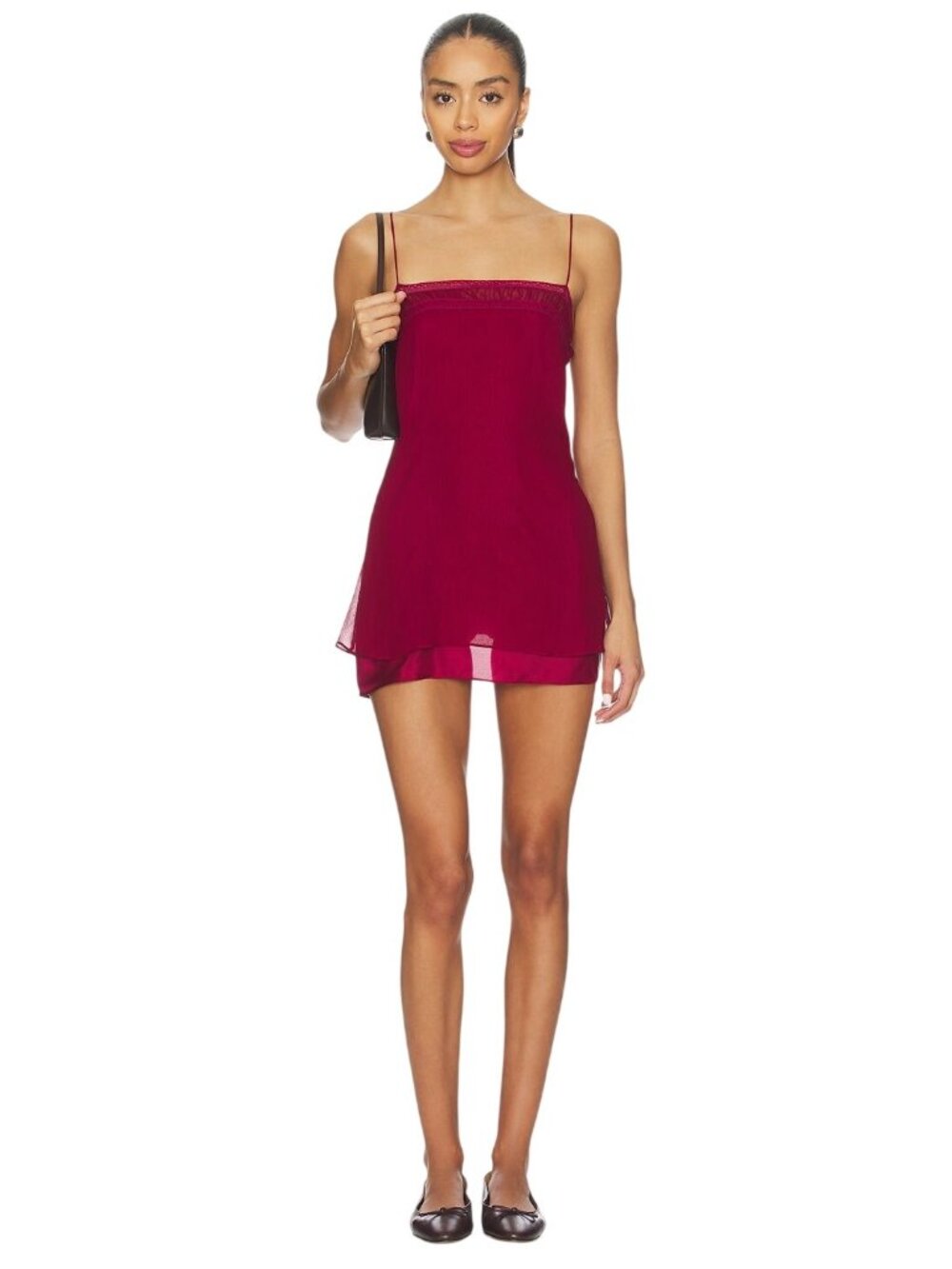 Chiffon Layered Mini Dress in Deep Burgundy - Unbranded